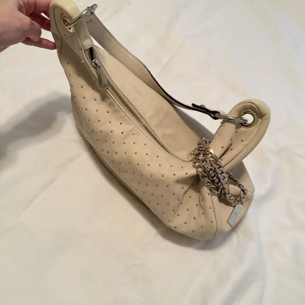 INC INTERNATIONAL CONCEPTS Ivory Studded‎ hobo shoulder bag gold chain crescent